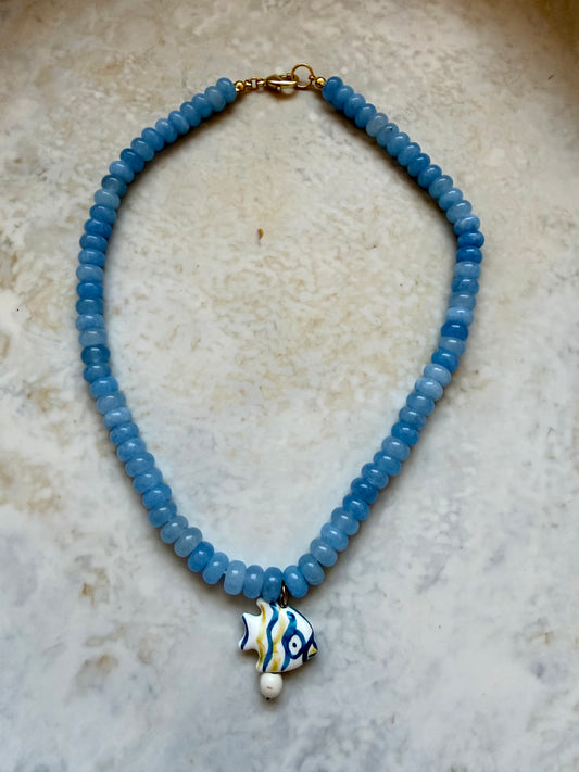 Opaline Blue Charm Necklace