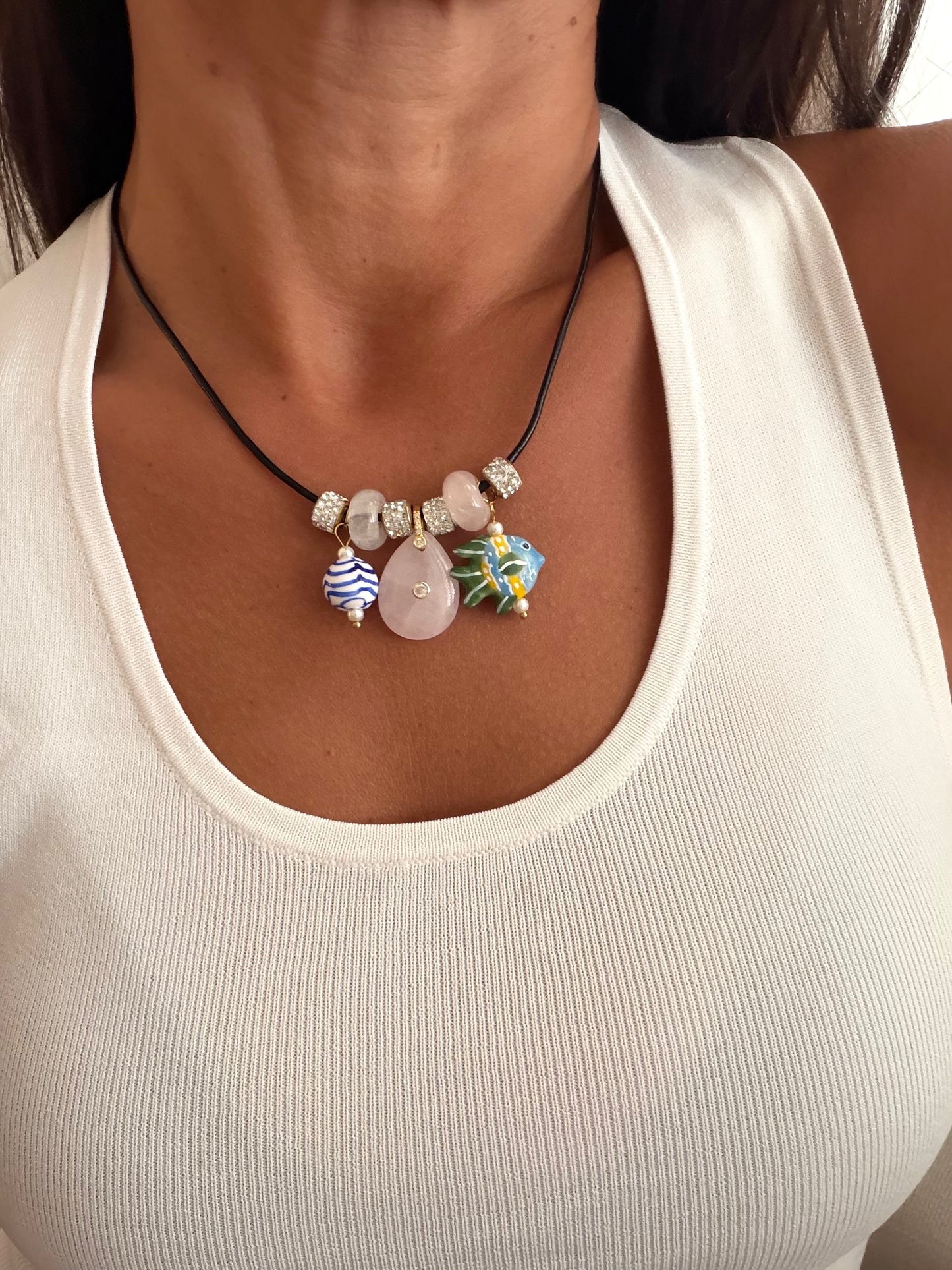 Seashell Leather Charm Necklace