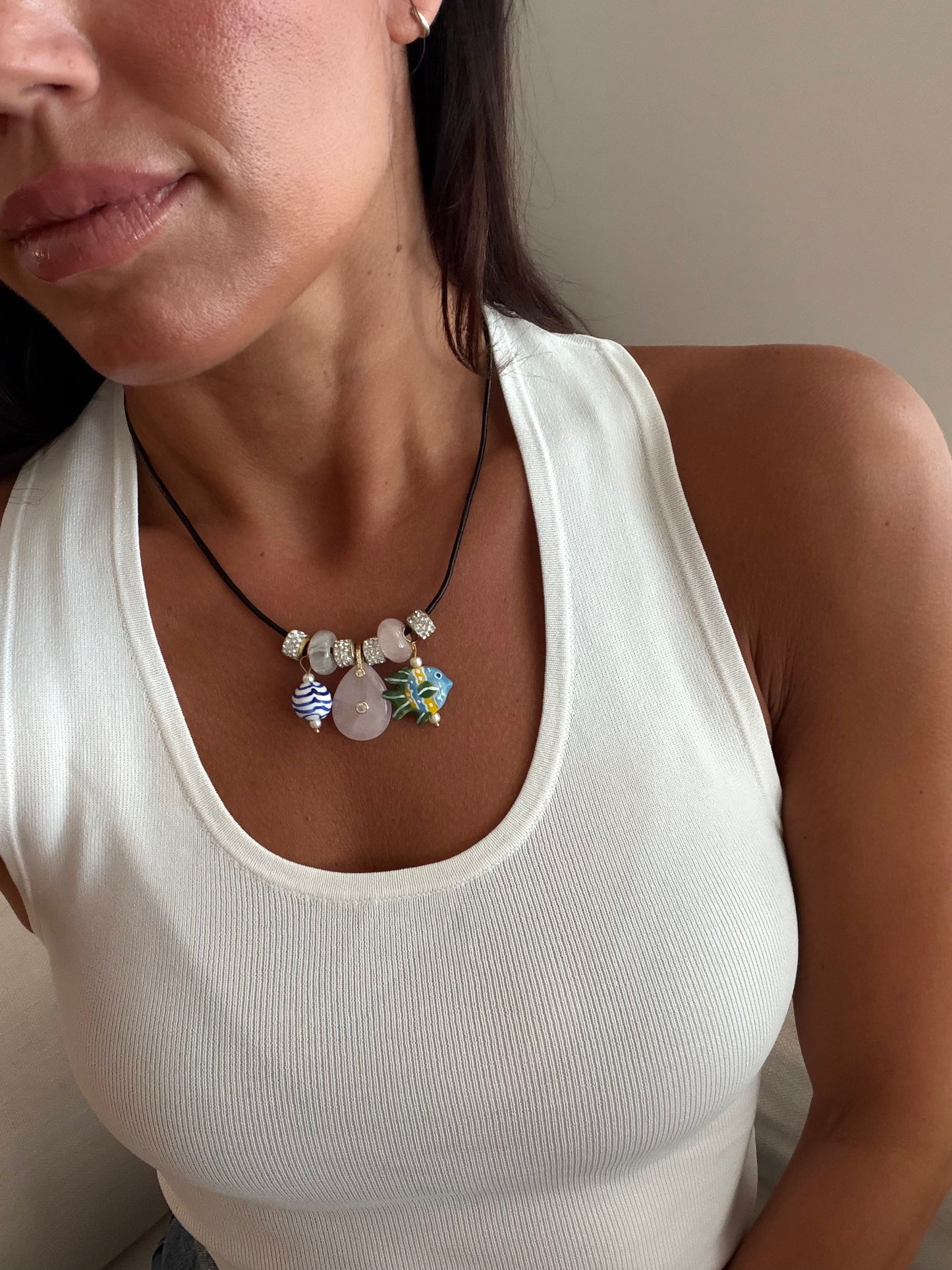 Seashell Leather Charm Necklace