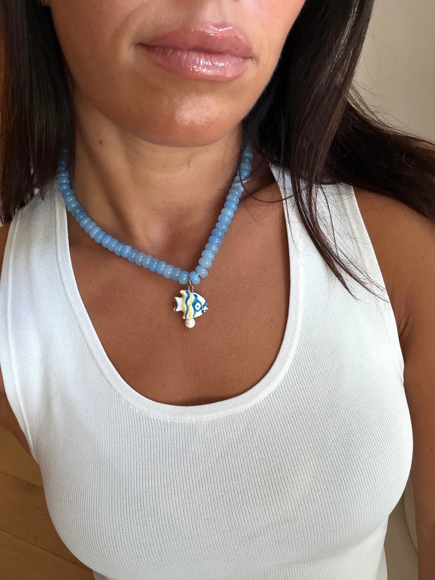 Opaline Blue Charm Necklace