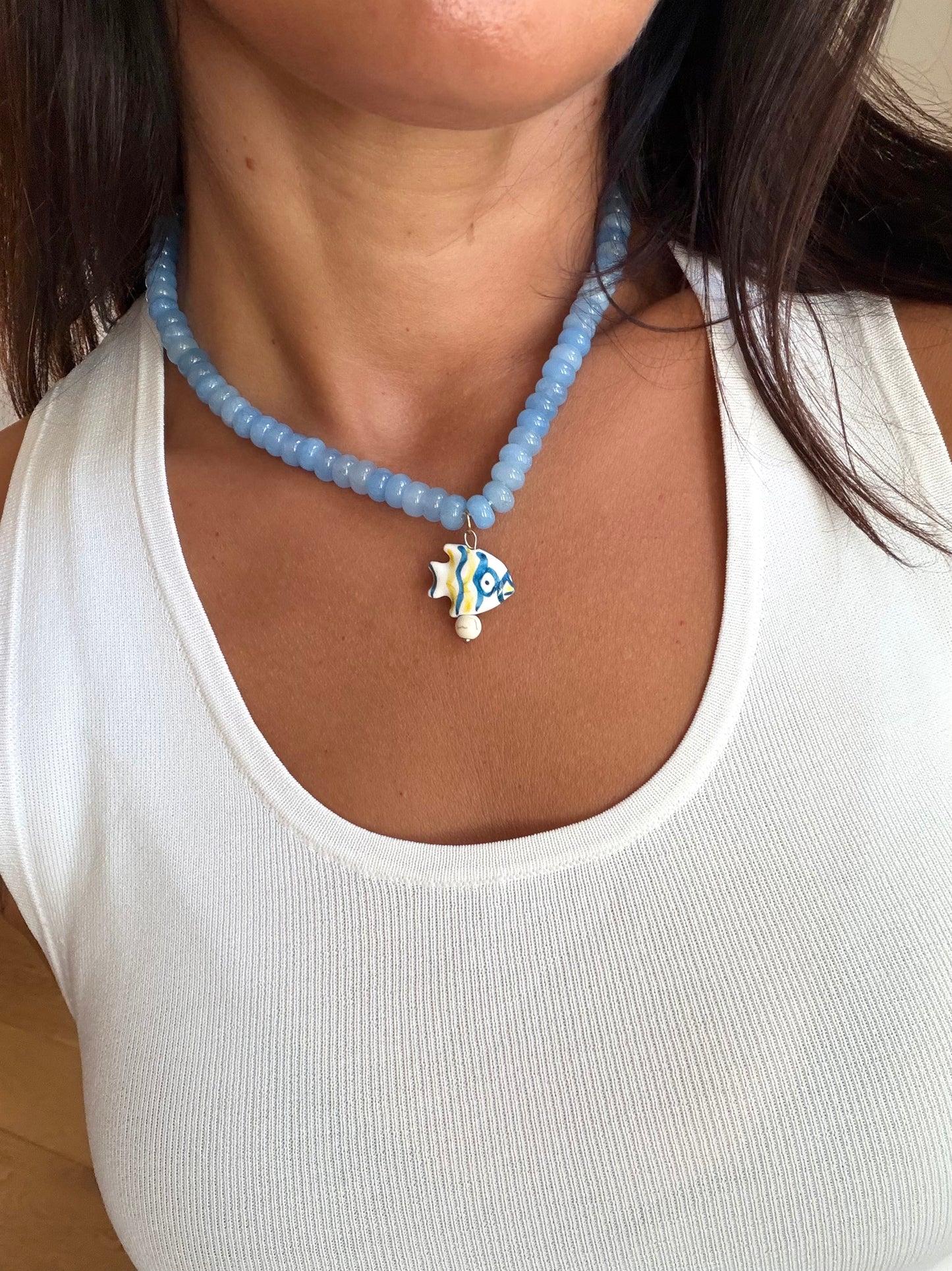 Opaline Blue Charm Necklace