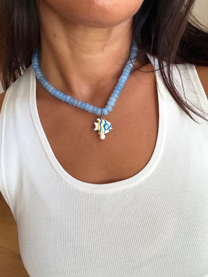 Opaline Blue Charm Necklace