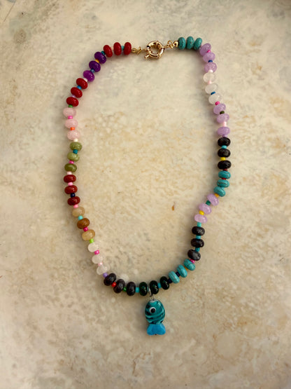 Opaline Rainbow Charm Necklace