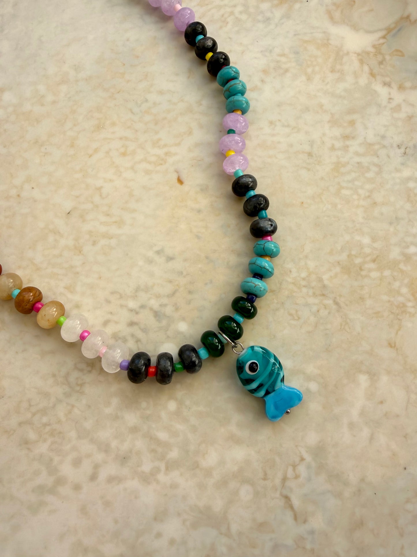 Opaline Rainbow Charm Necklace