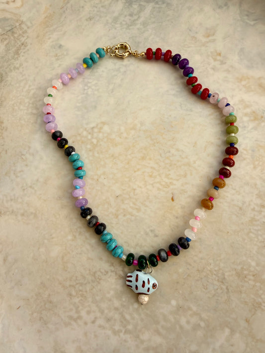 Opaline Fish Charm Necklace