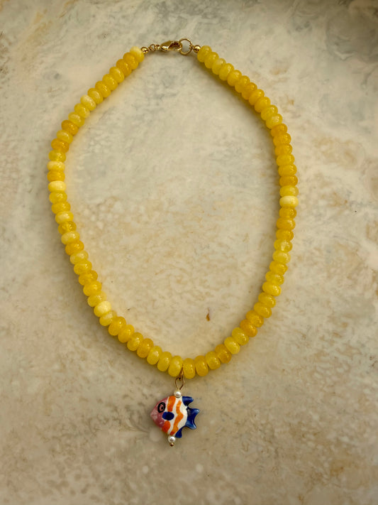 Opaline Yellow Charm Necklace