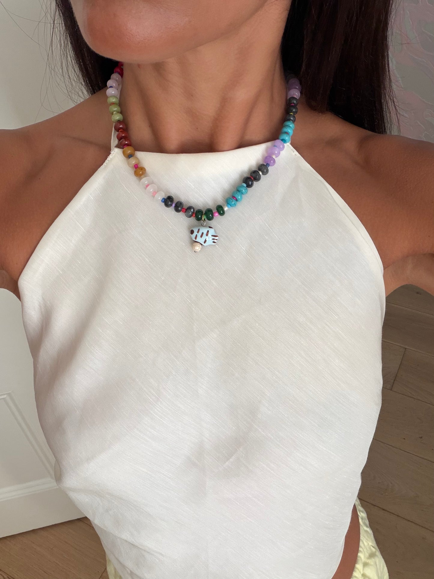 Opaline Fish Charm Necklace