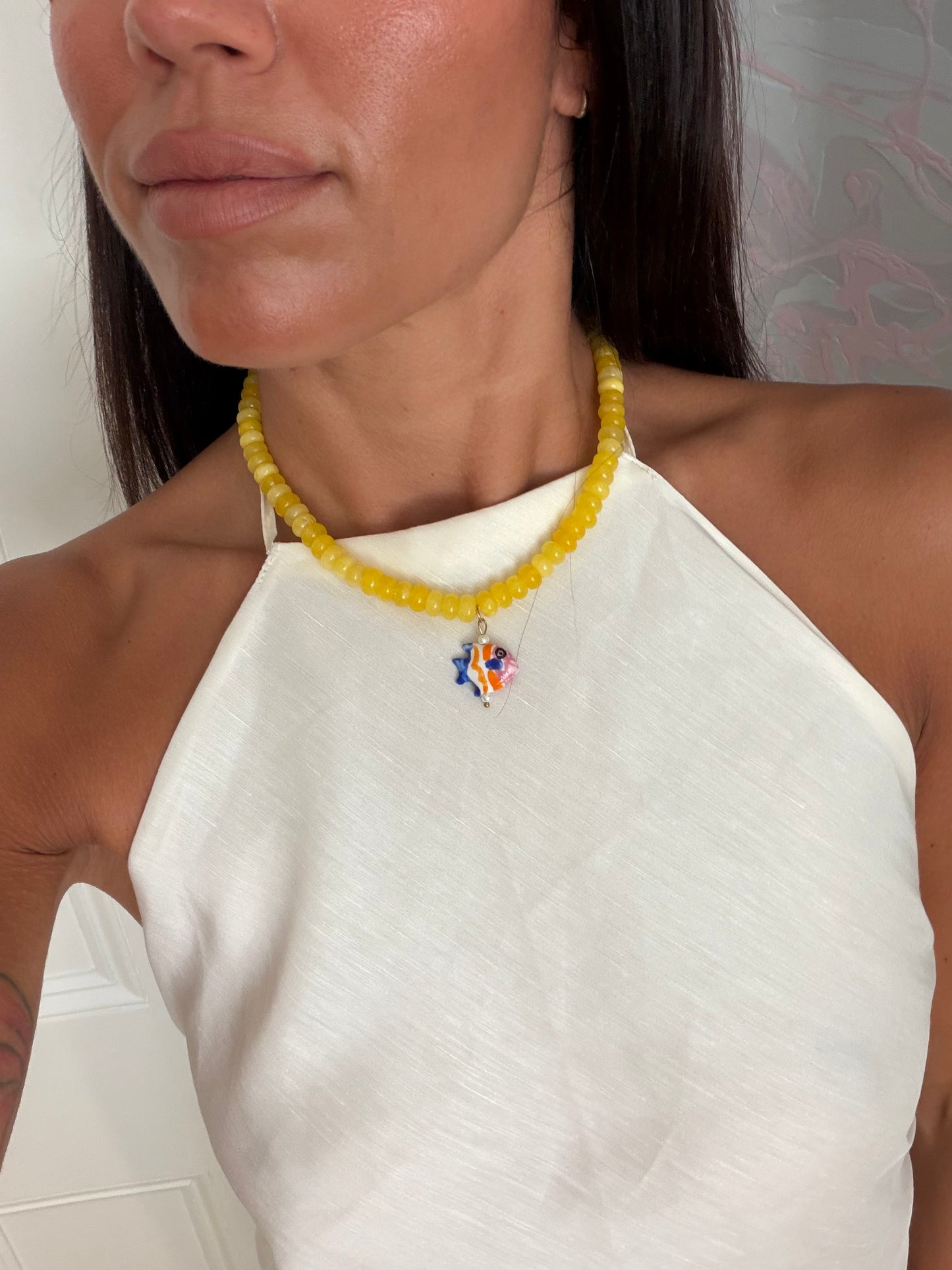 Opaline Yellow Charm Necklace