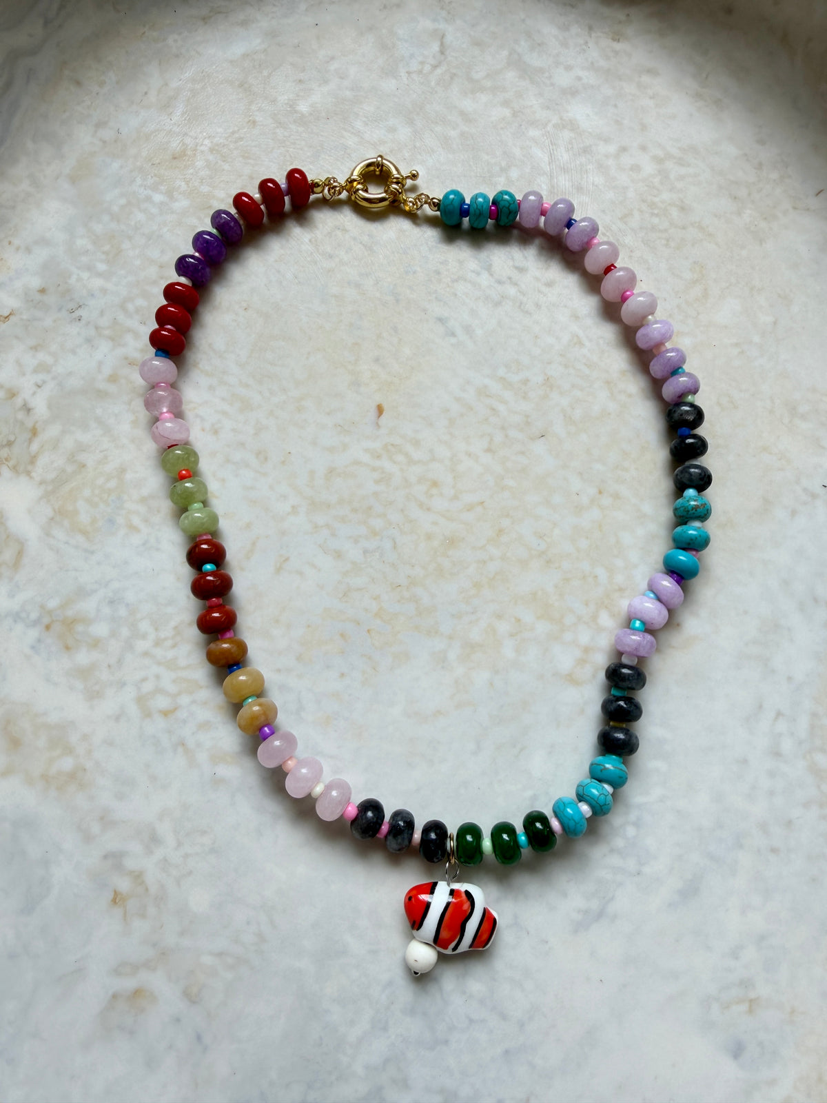 Opaline Red Striped Fish Necklace