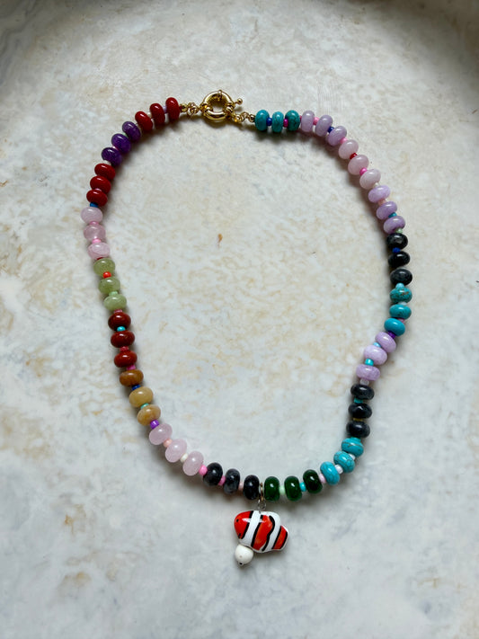 Opaline Red Striped Fish Necklace