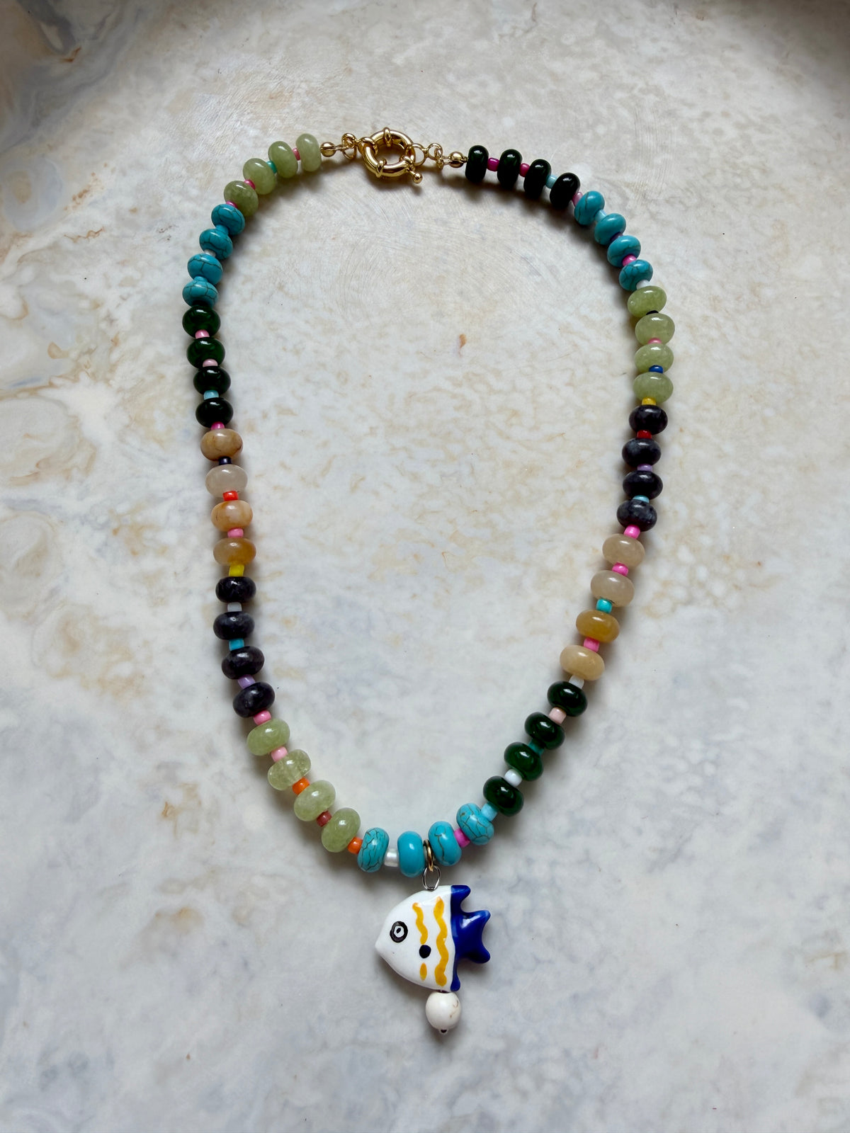 Opaline Yellow Striped Fish Necklace