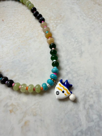 Opaline Yellow Striped Fish Necklace