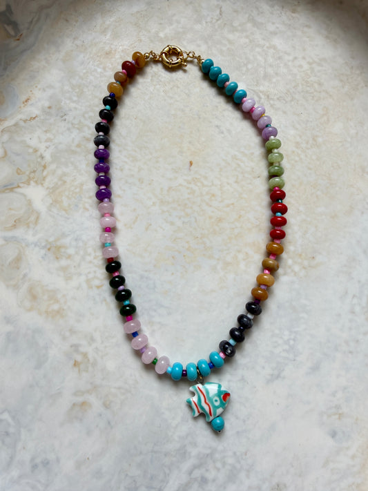 Opaline Turquoise Fish Necklace
