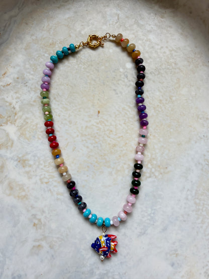 Opaline Red and Blue Fish Necklace
