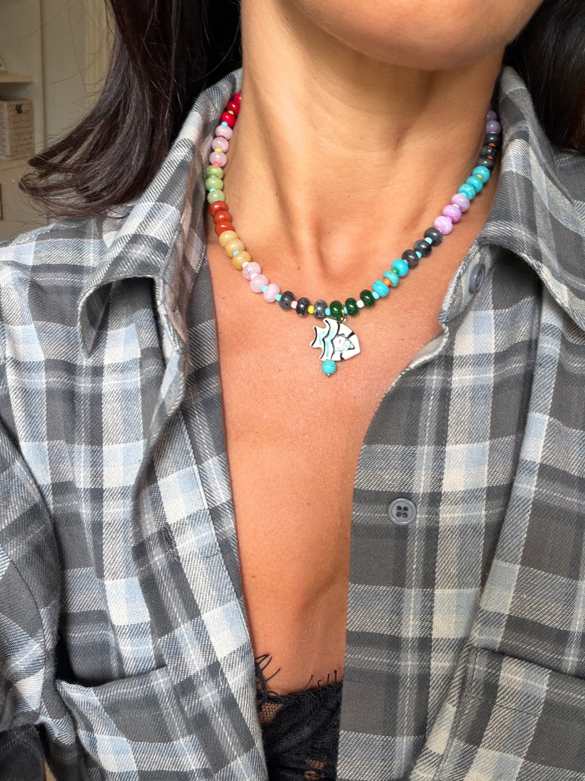 Opaline Baby Blue Fish Necklace