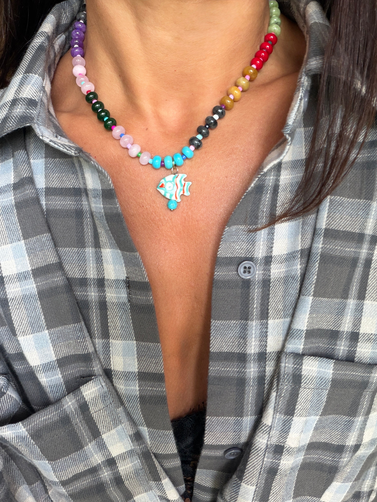 Opaline Turquoise Fish Necklace