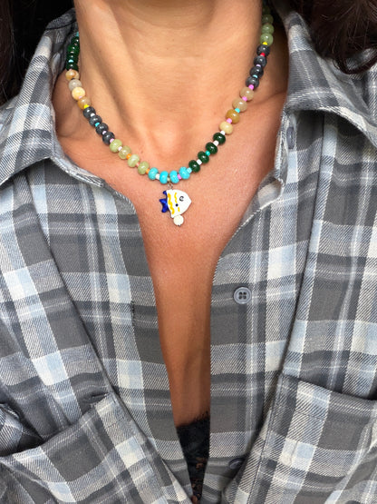 Opaline Yellow Striped Fish Necklace