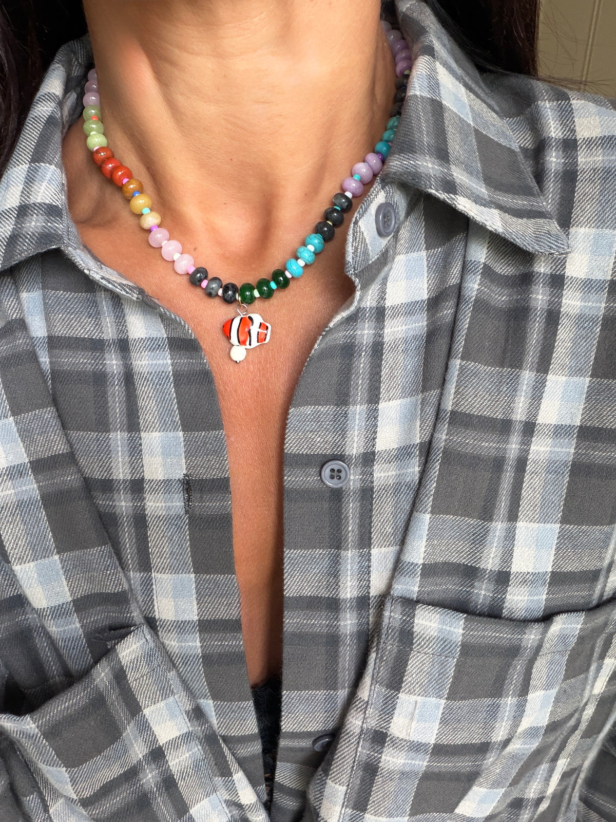 Opaline Red Striped Fish Necklace